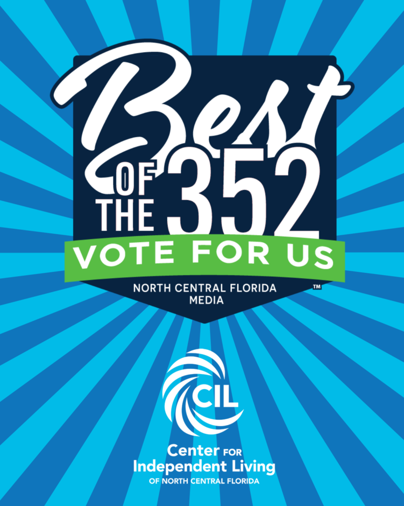 A blue graphic with "Best of the 352" text, a green "Vote for Us" banner, and the CIL logo for the Center for Independent Living.